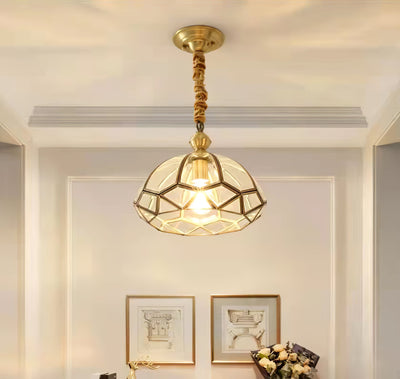 Lunell Traditional Art Brass Glass Pendant Light