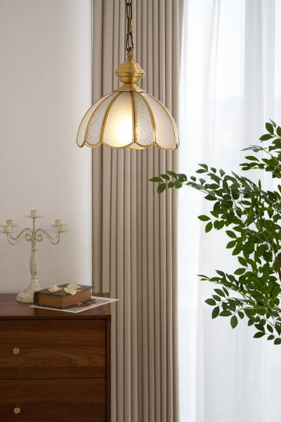 Lunell Traditional Art Brass Glass Pendant Light