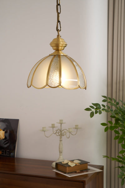 Lunell Traditional Art Brass Glass Pendant Light