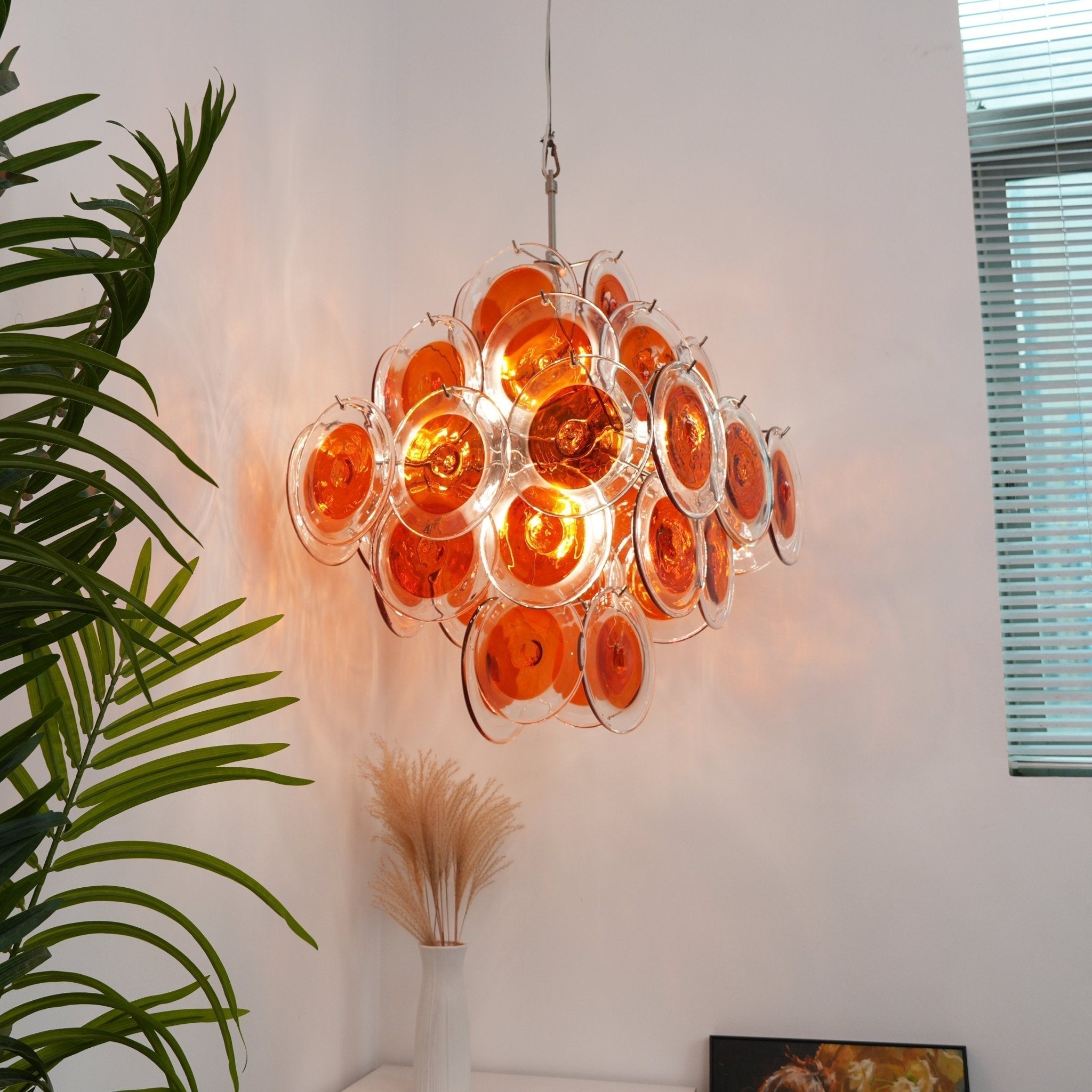 Lioruiel Chandelier Orange Murano Glass Disc Layered