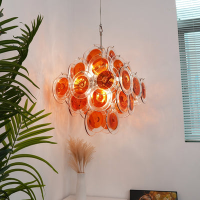 Lioruiel Chandelier Orange Murano Glass Disc Layered
