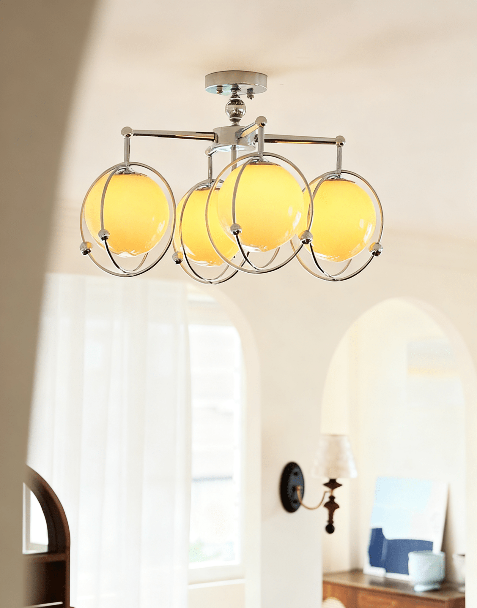 Noririella Orb Cage Semi Ceiling Lamp