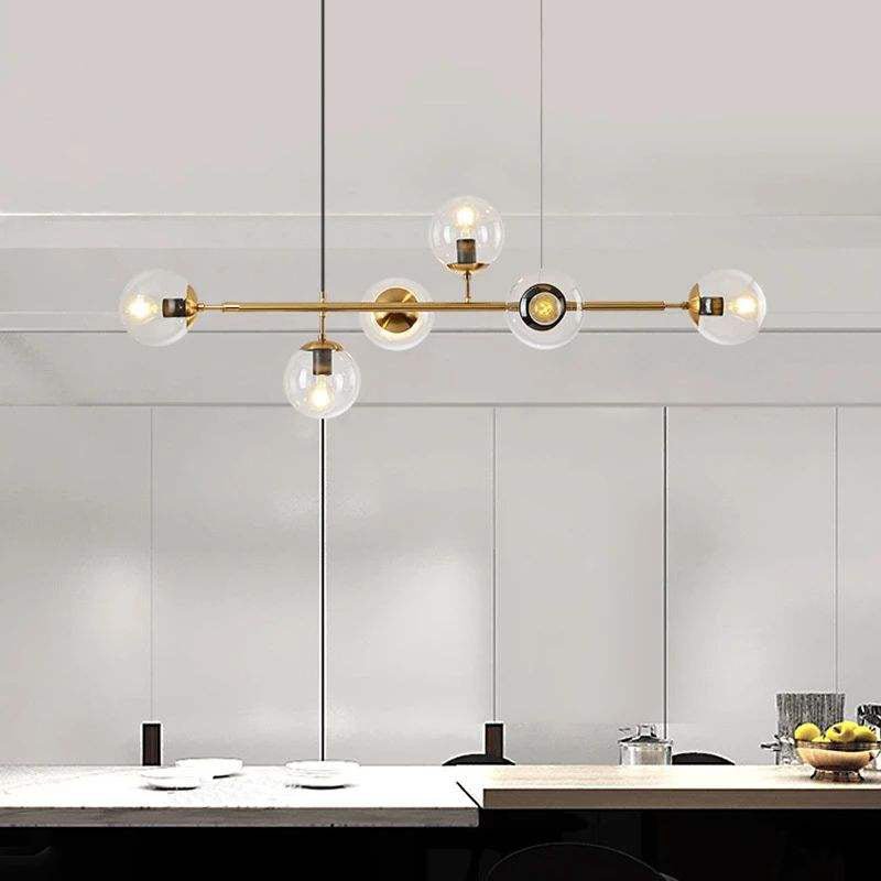 Yorvin Pendant Lamp Orb Brass Glass for Living Room
