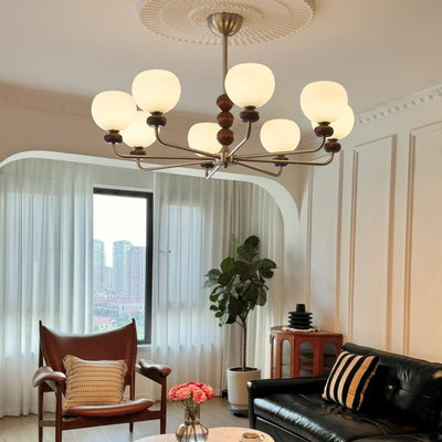 Vilorira Traditional Classic Orb Walnut Wood Glass Chandelier