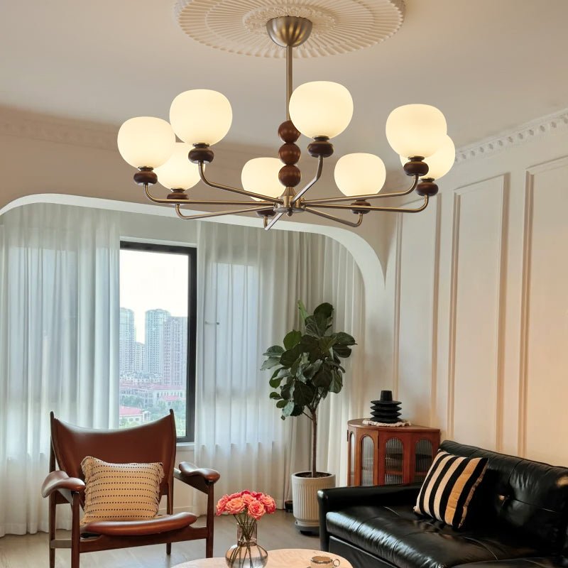 Vilorira Traditional Classic Orb Walnut Wood Glass Chandelier