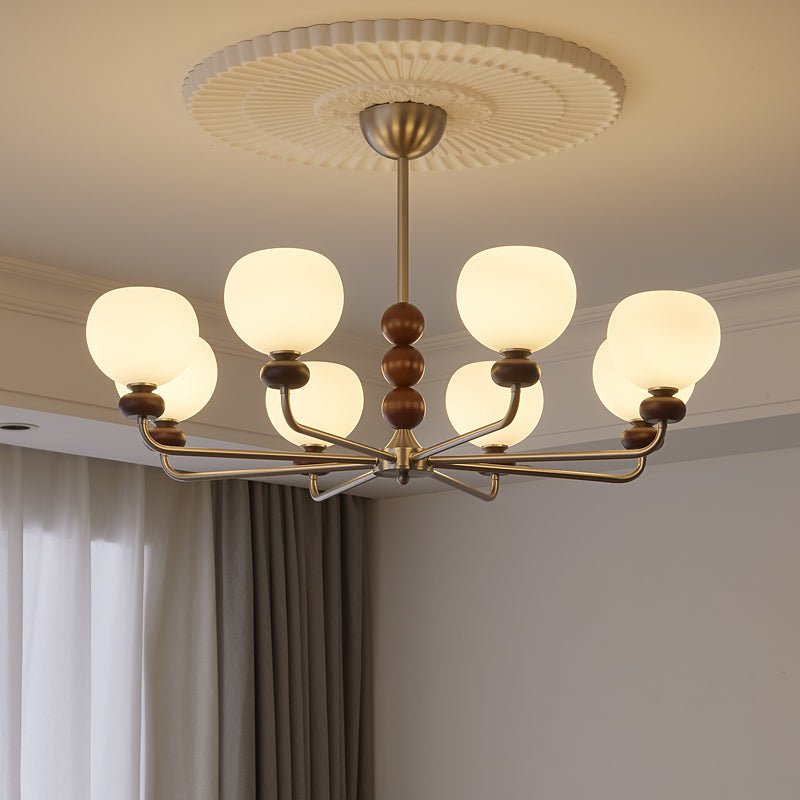 Vilorira Traditional Classic Orb Walnut Wood Glass Chandelier