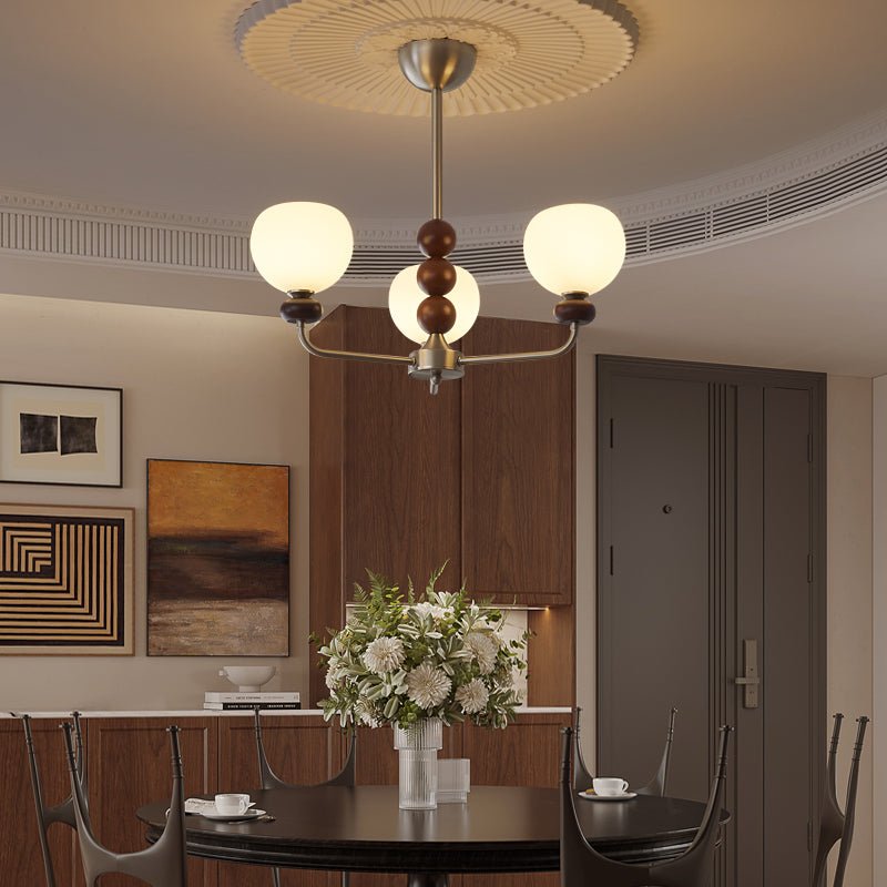 Vilorira Traditional Classic Orb Walnut Wood Glass Chandelier