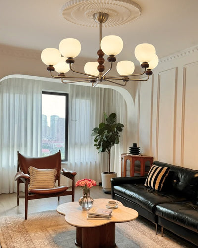 Vilorira Traditional Classic Orb Walnut Wood Glass Chandelier