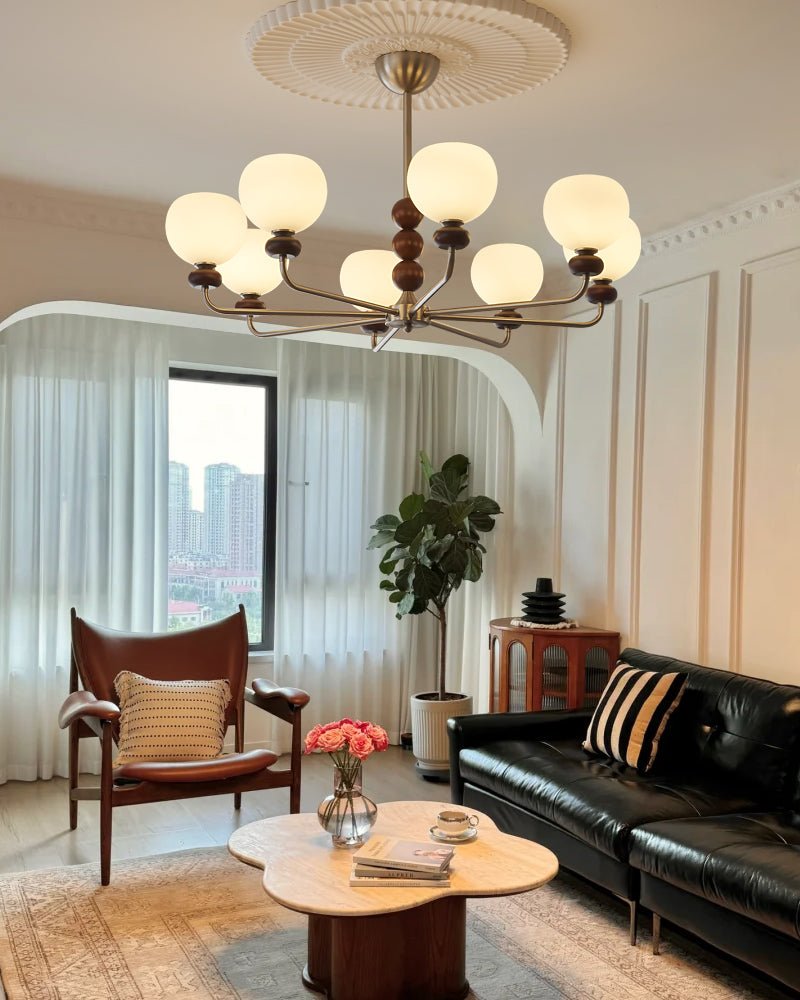 Vilorira Traditional Classic Orb Walnut Wood Glass Chandelier