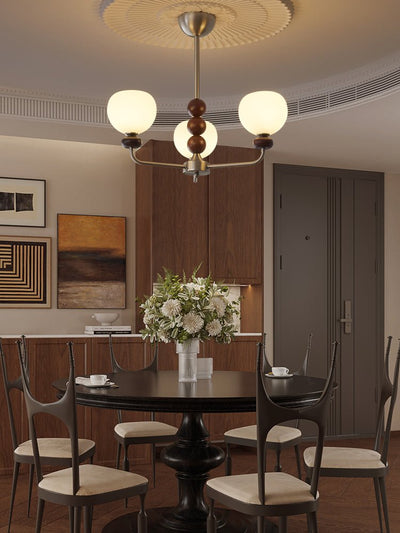 Vilorira Traditional Classic Orb Walnut Wood Glass Chandelier