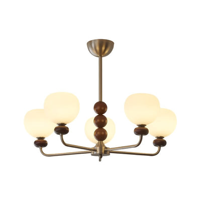 Vilorira Traditional Classic Orb Walnut Wood Glass Chandelier