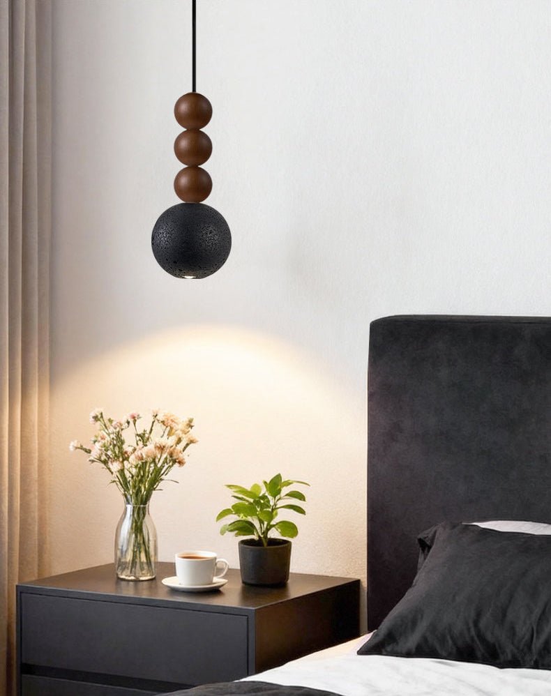 Tizn Black Travertine Wood Modern Pendant Light