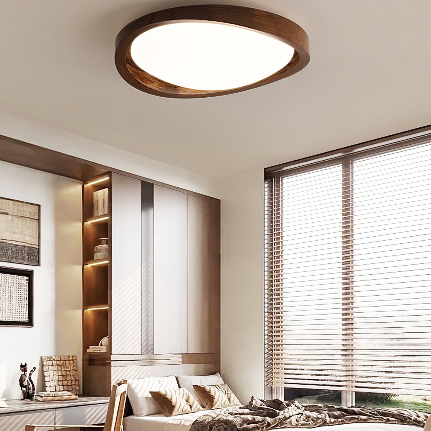 Solara Ceiling Light Walnut Curved Edge Oval Nordic - Neutral Decor