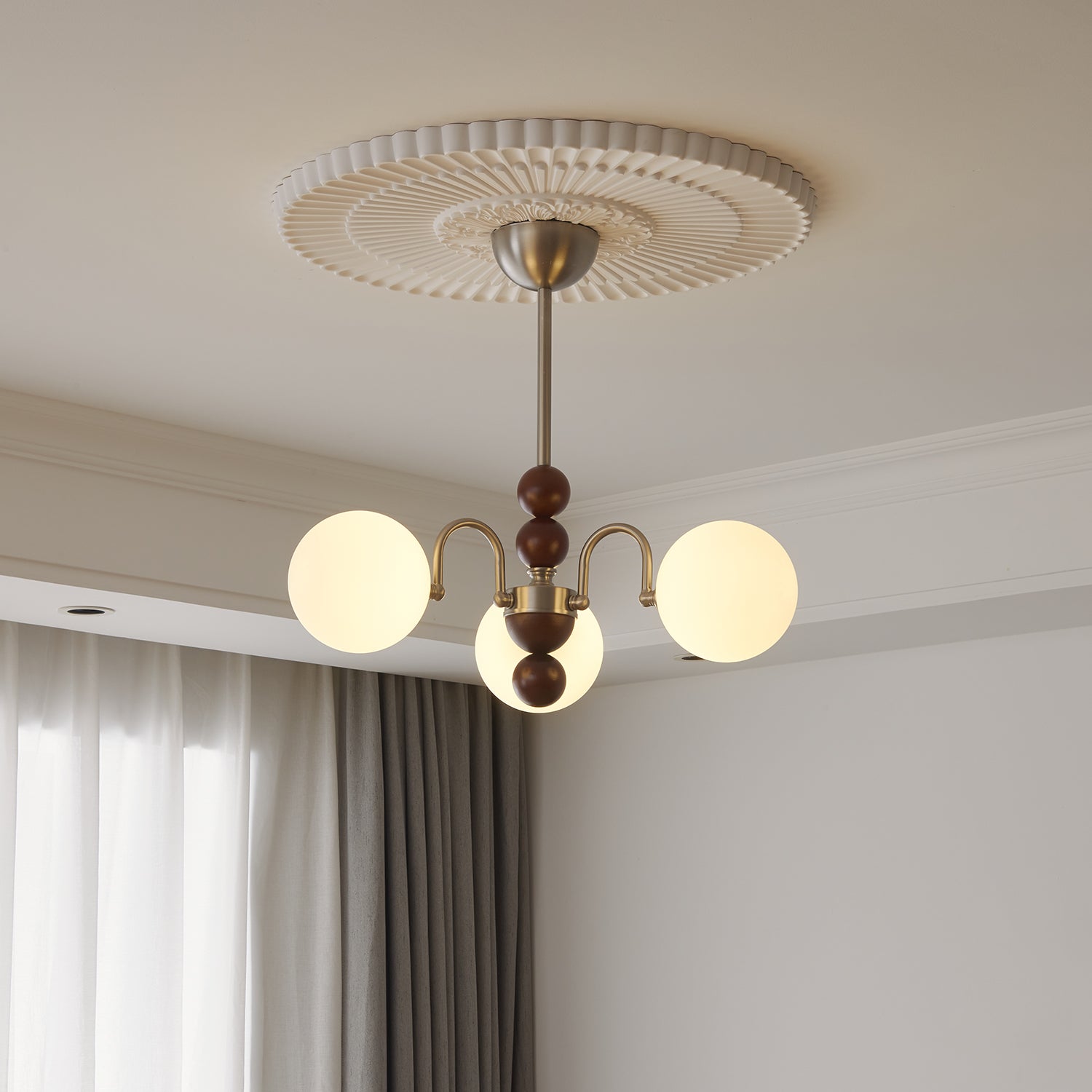 Orbital Premium Nordic Art Curve Wood Glass Chandelier
