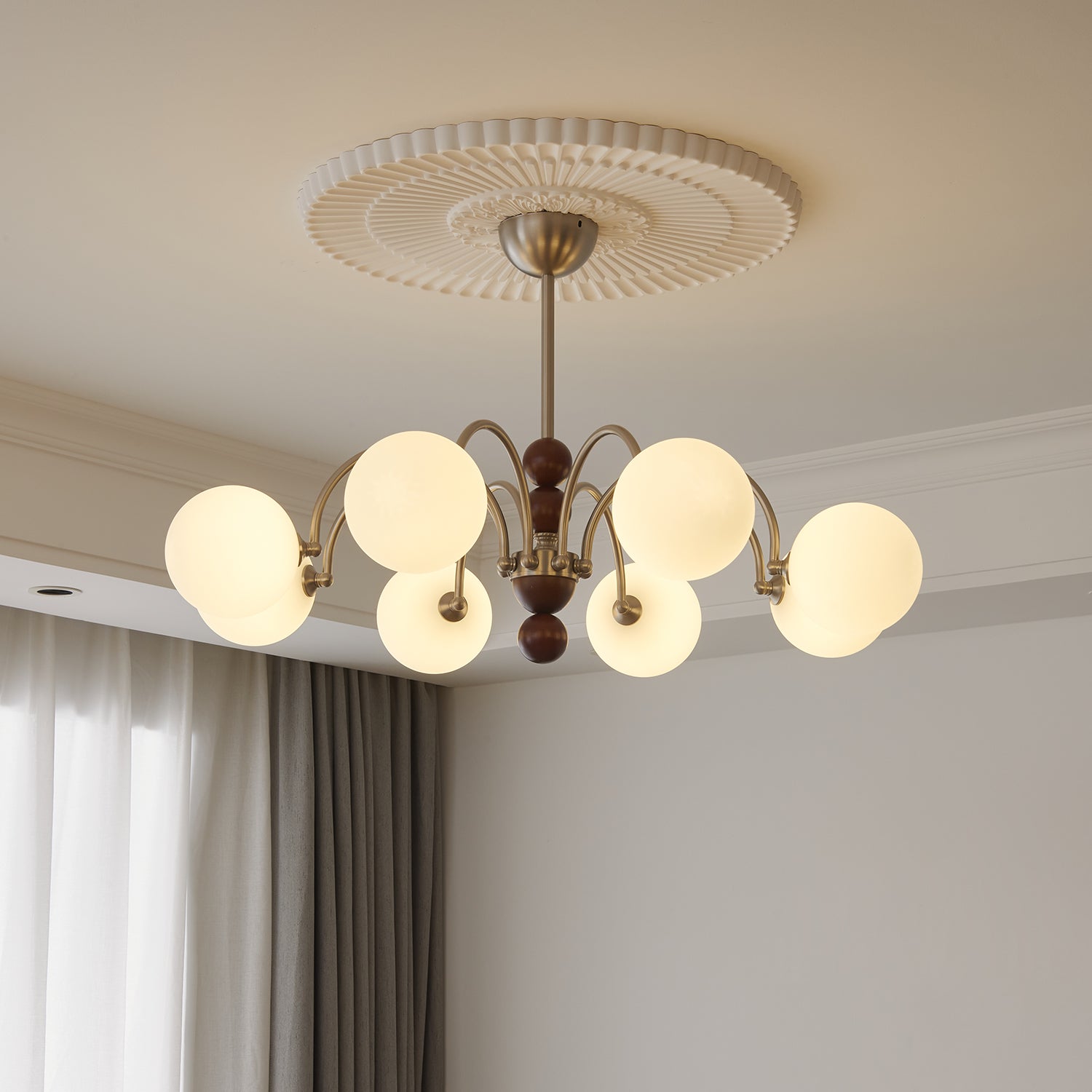 Orbital Premium Nordic Art Curve Wood Glass Chandelier