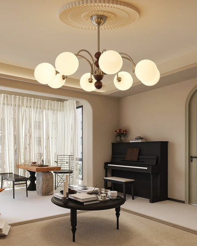 Orbital Premium Nordic Art Curve Wood Glass Chandelier