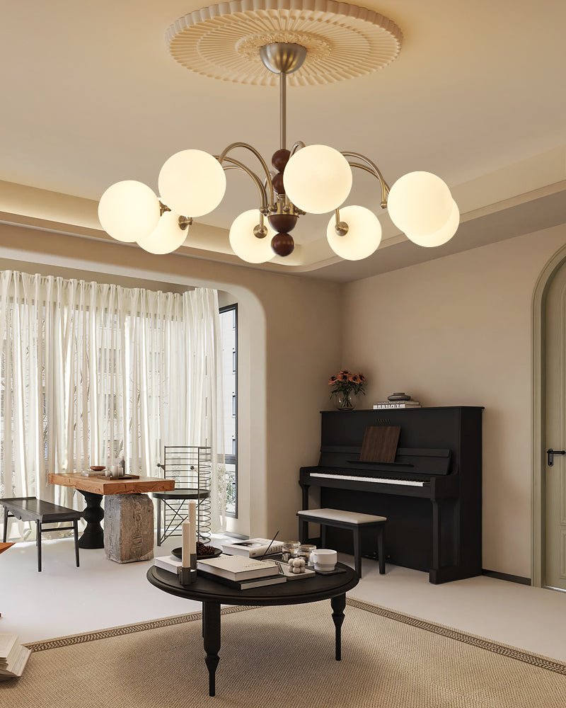 Orbital Premium Nordic Art Curve Wood Glass Chandelier