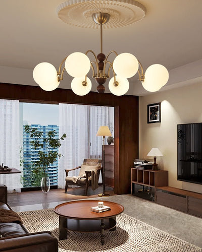 Orbital Premium Nordic Art Curve Wood Glass Chandelier