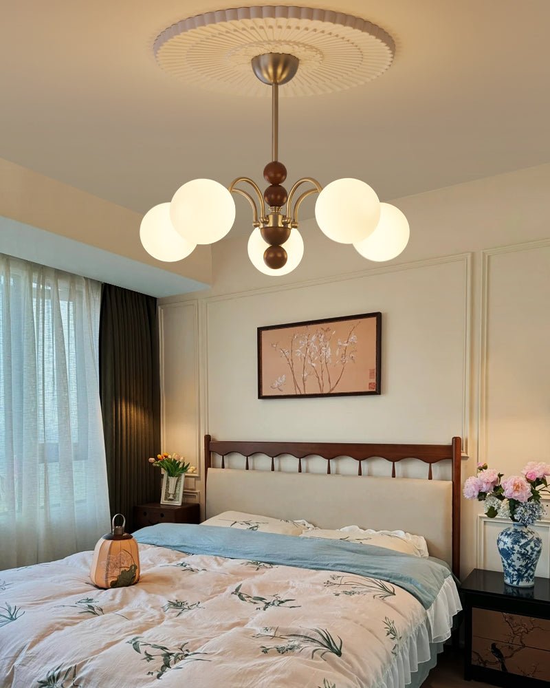 Orbital Premium Nordic Art Curve Wood Glass Chandelier