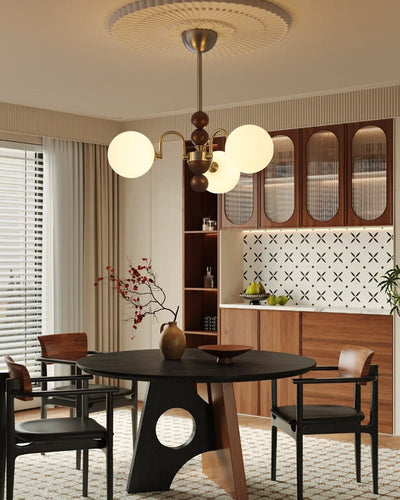 Orbital Premium Nordic Art Curve Wood Glass Chandelier