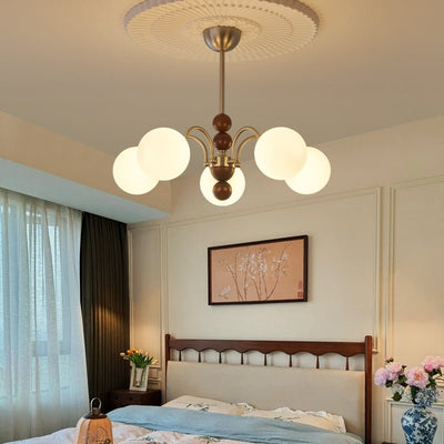 Orbital Premium Nordic Art Curve Wood Glass Chandelier