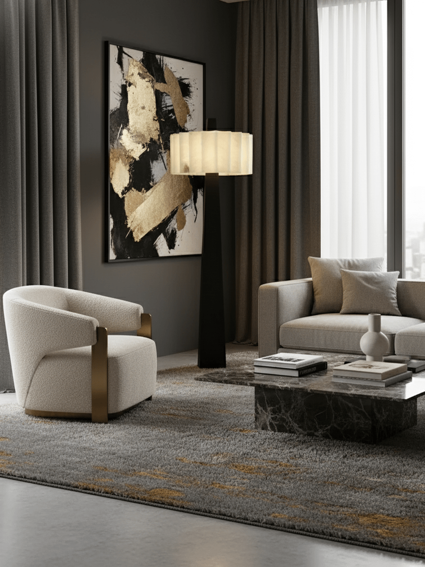 Nivalena Alabaster Pleat Floor Lamp