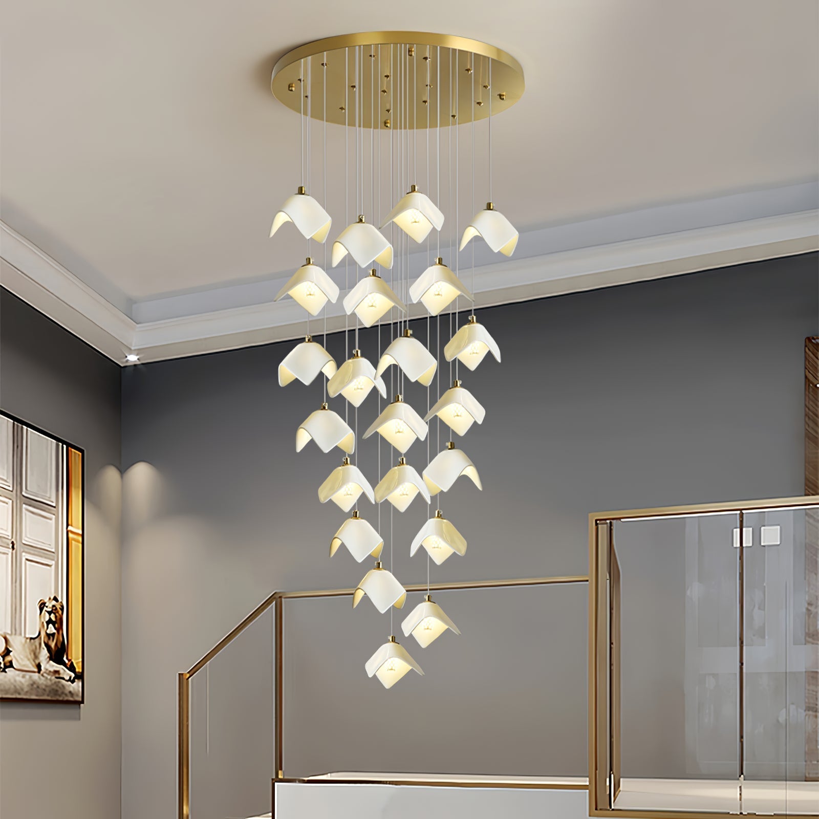 Cithayra Geometric Glass Brass Chandelier
