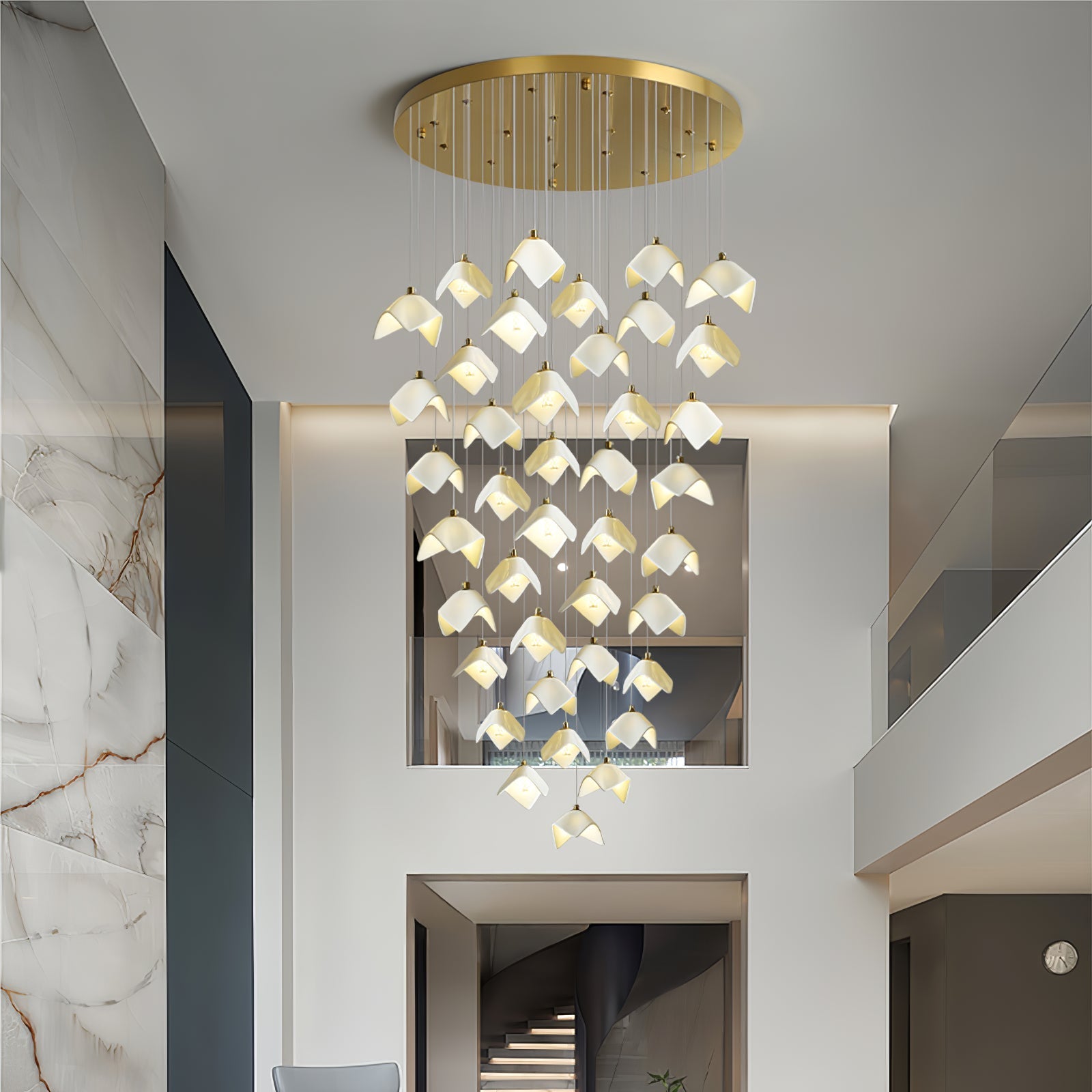 Cithayra Geometric Glass Brass Chandelier