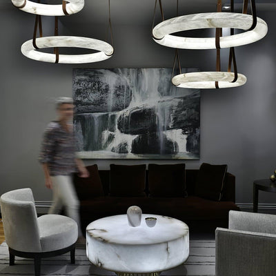 Lixor Alabaster Chandeliers  Ring Leather Strap  Version A