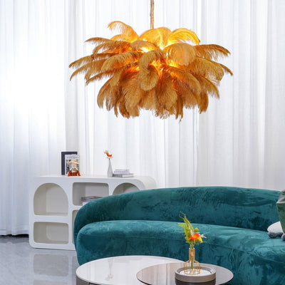 Auralira Chandelier Ostrich Feather Large Brass Stem