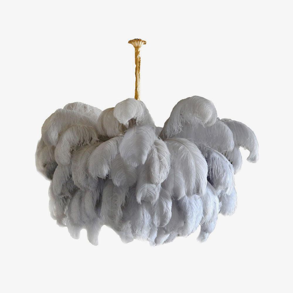 Auralira Chandelier Ostrich Feather Large Brass Stem