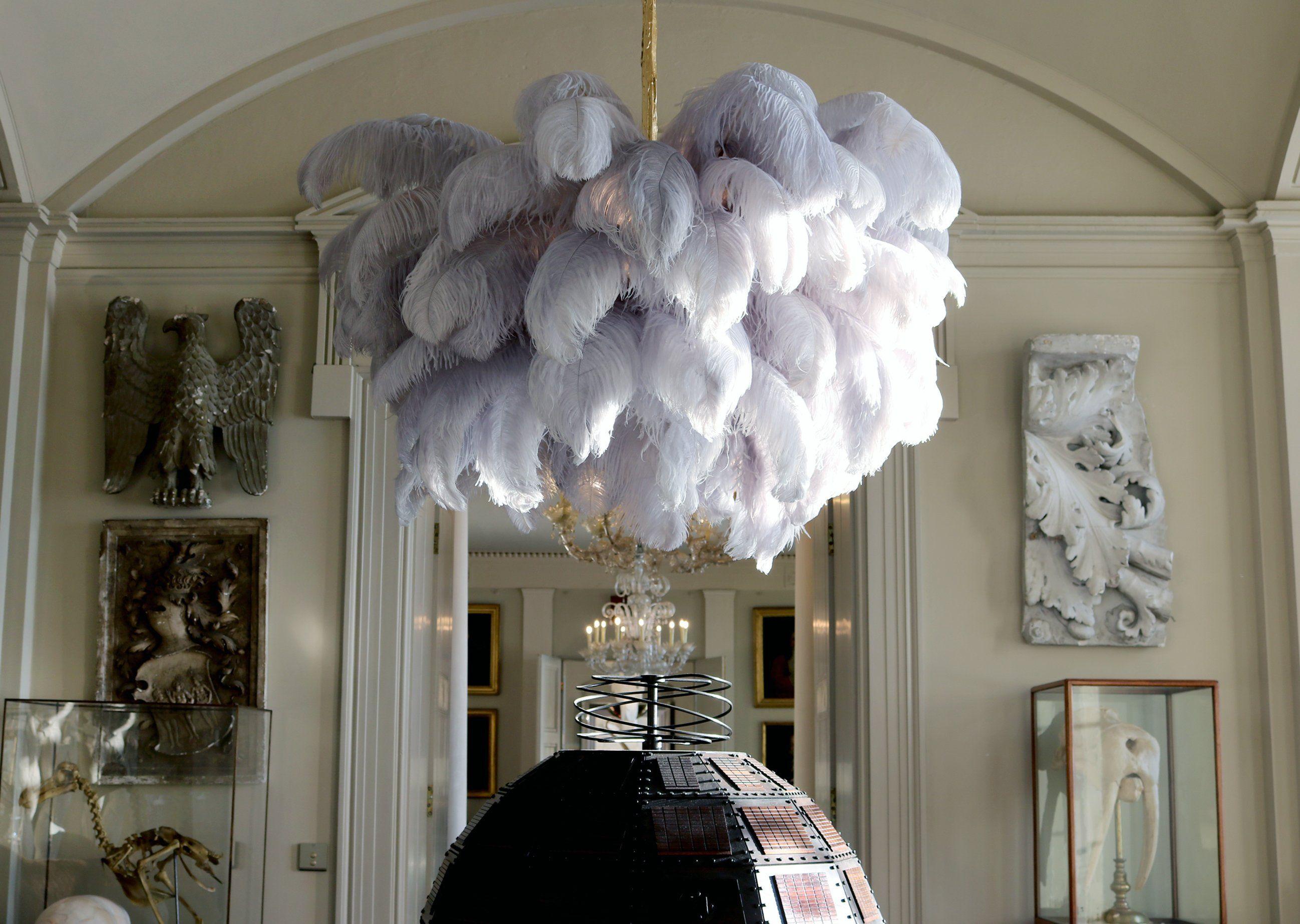 Auralira Chandelier Ostrich Feather Large Brass Stem
