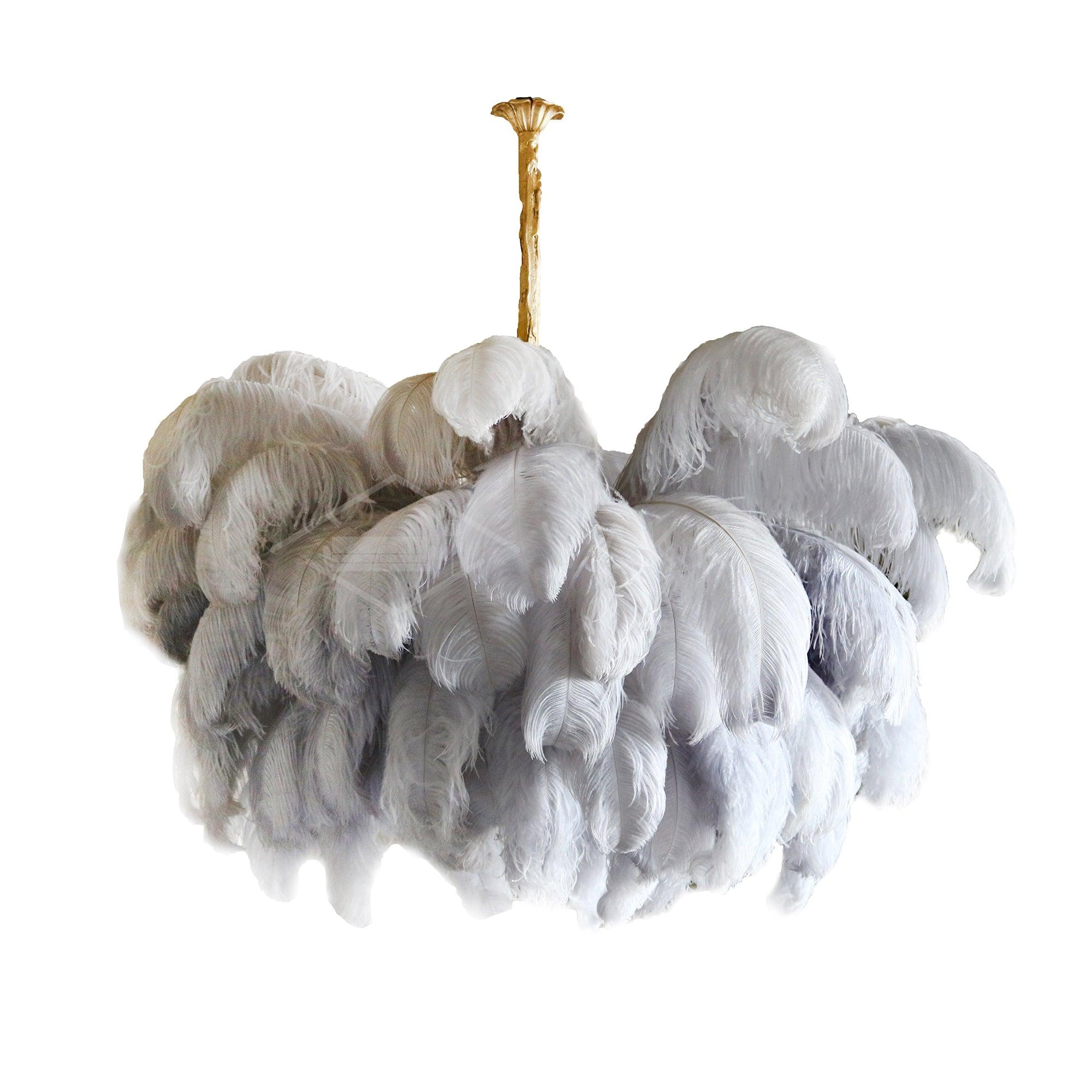 Auralira Chandelier Ostrich Feather Large Brass Stem