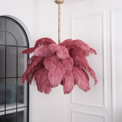 Auralira Chandelier Ostrich Feather Large Brass Stem