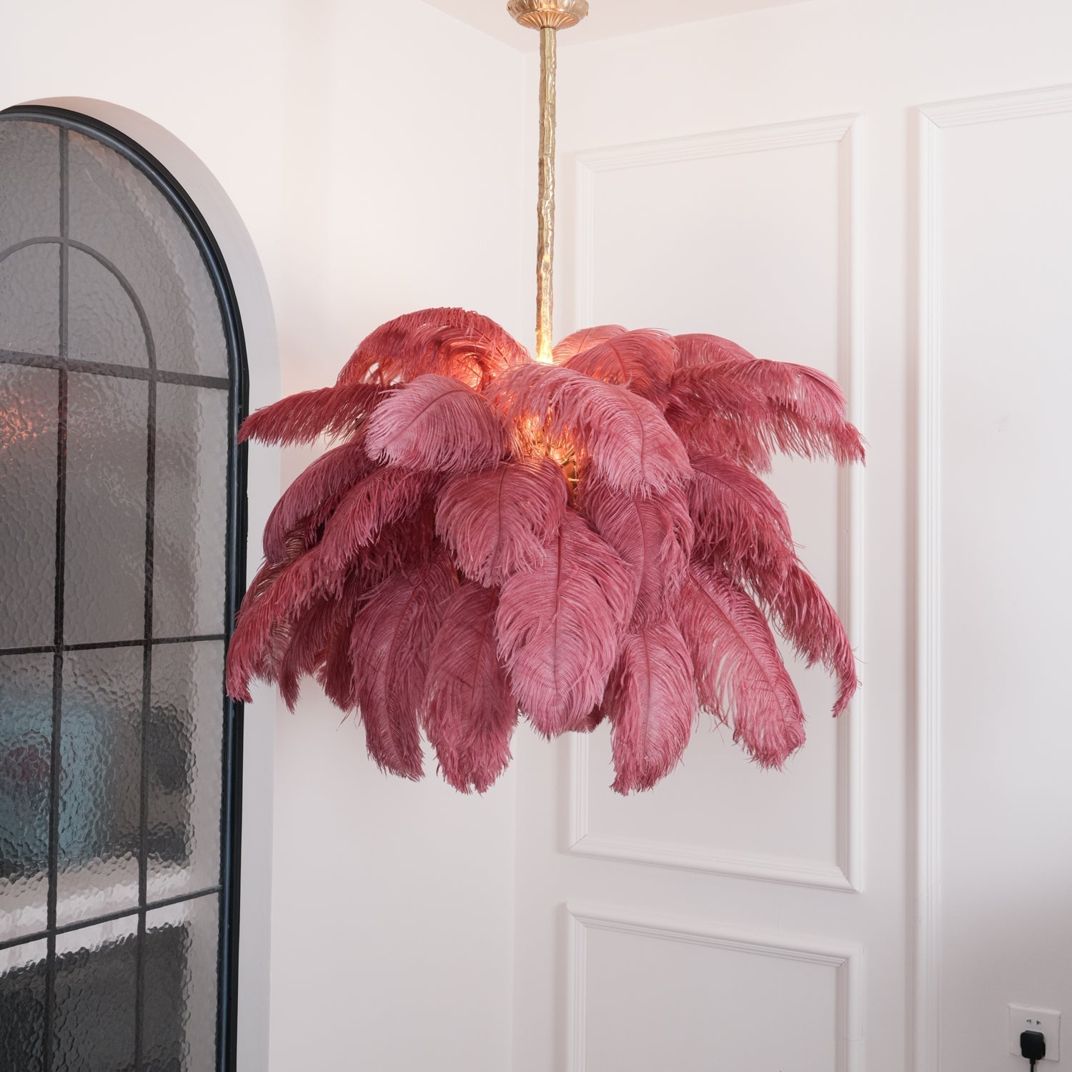 Auralira Chandelier Ostrich Feather Large Brass Stem