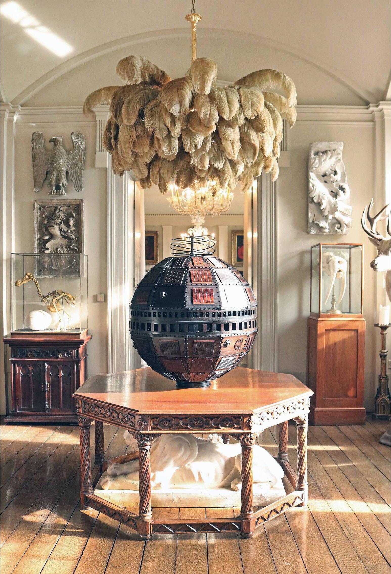 Auralira Chandelier Ostrich Feather Large Brass Stem
