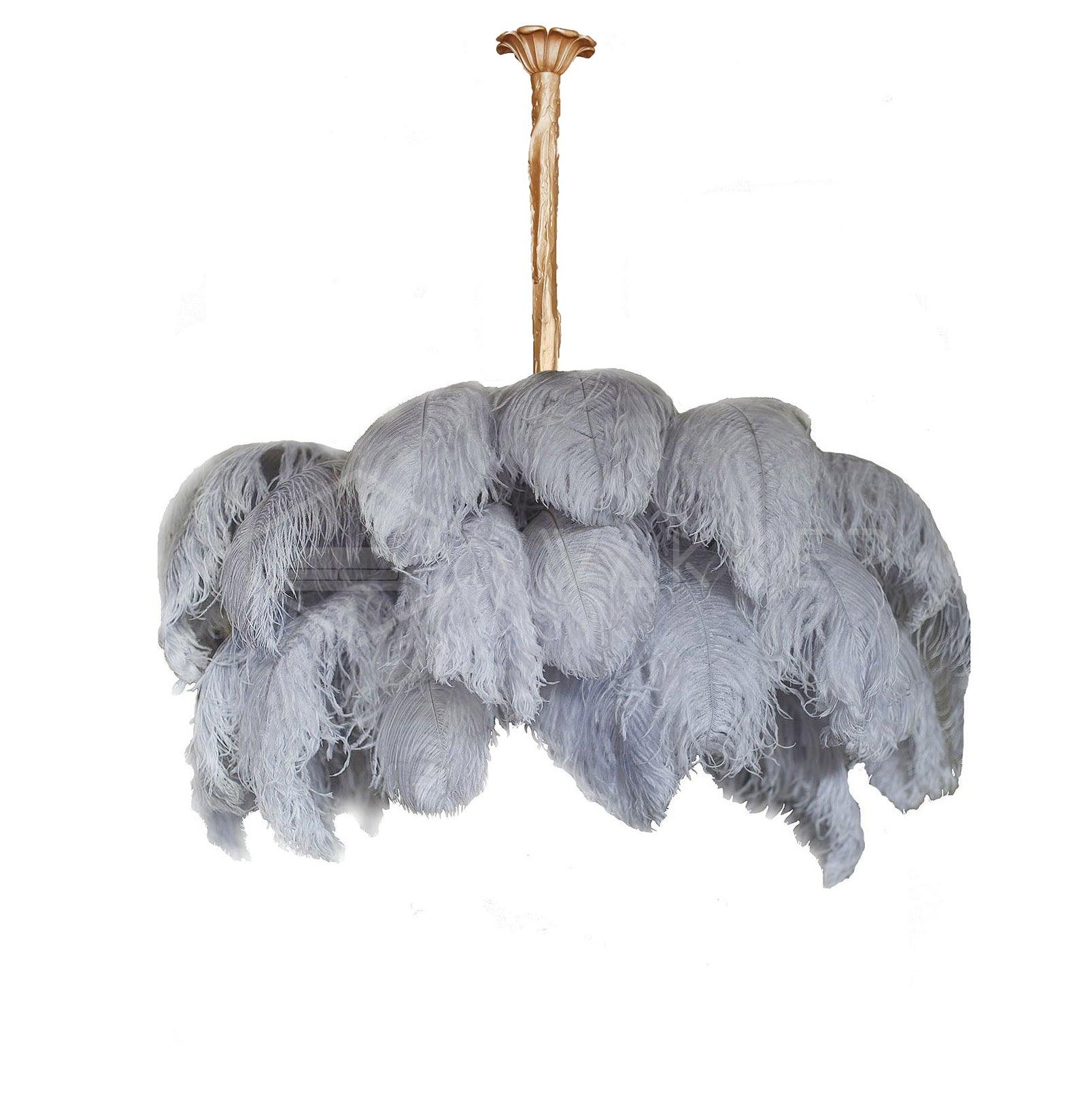 Auralira Chandelier Ostrich Feather Large Brass Stem