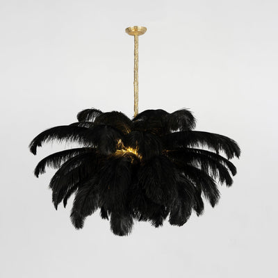 Auralira Chandelier Ostrich Feather Large Brass Stem