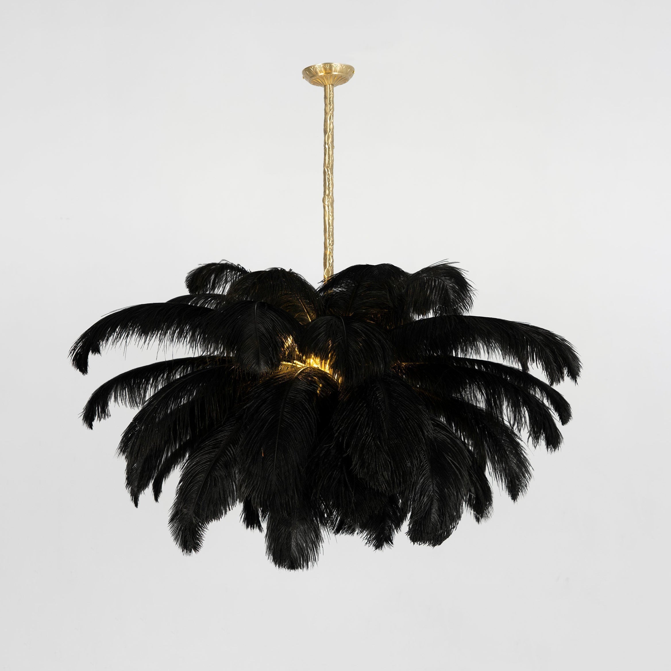 Auralira Chandelier Ostrich Feather Large Brass Stem