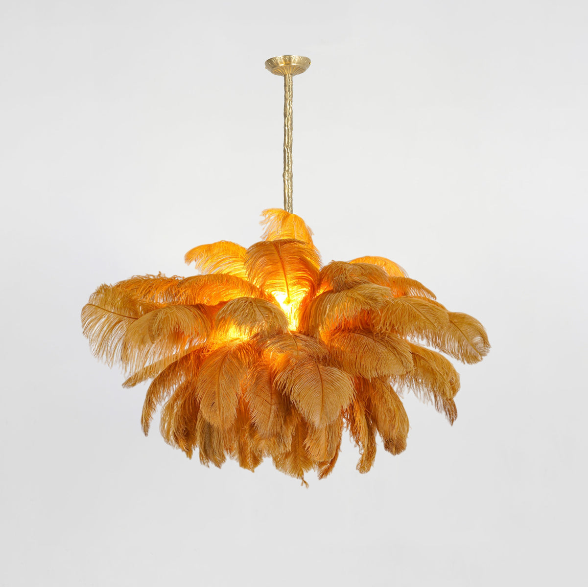 Auralira Chandelier Ostrich Feather Large Brass Stem