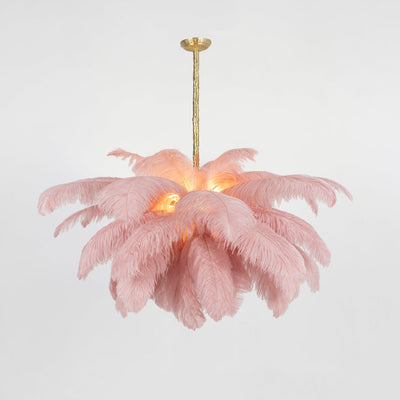 Auralira Chandelier Ostrich Feather Large Brass Stem