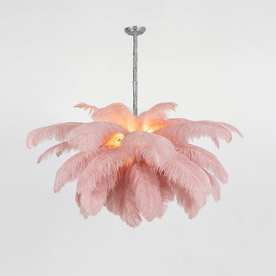 Auralira Chandelier Ostrich Feather Large Brass Stem
