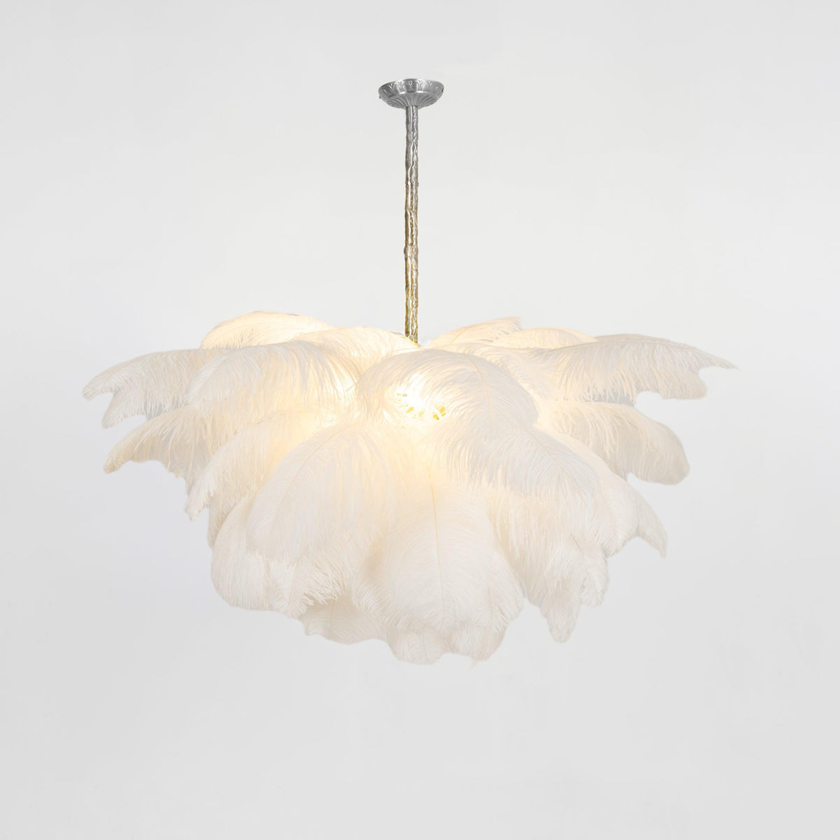 Auralira Chandelier Ostrich Feather Large Brass Stem