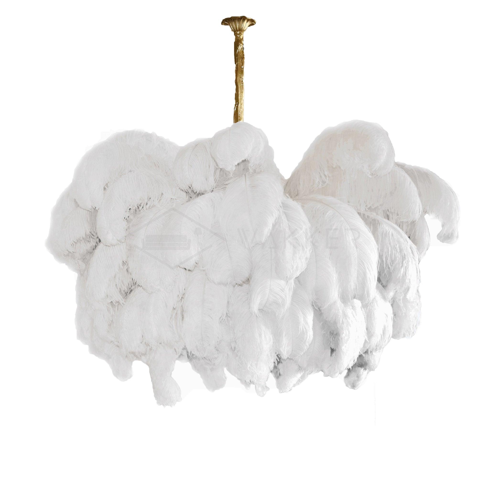 Auralira Chandelier Ostrich Feather Large Brass Stem