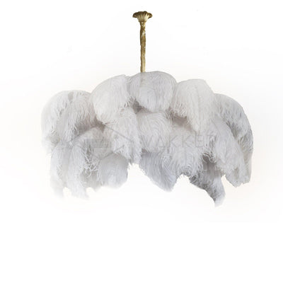 Auralira Chandelier Ostrich Feather Large Brass Stem