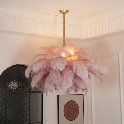 Auralira Chandelier Ostrich Feather Large Brass Stem