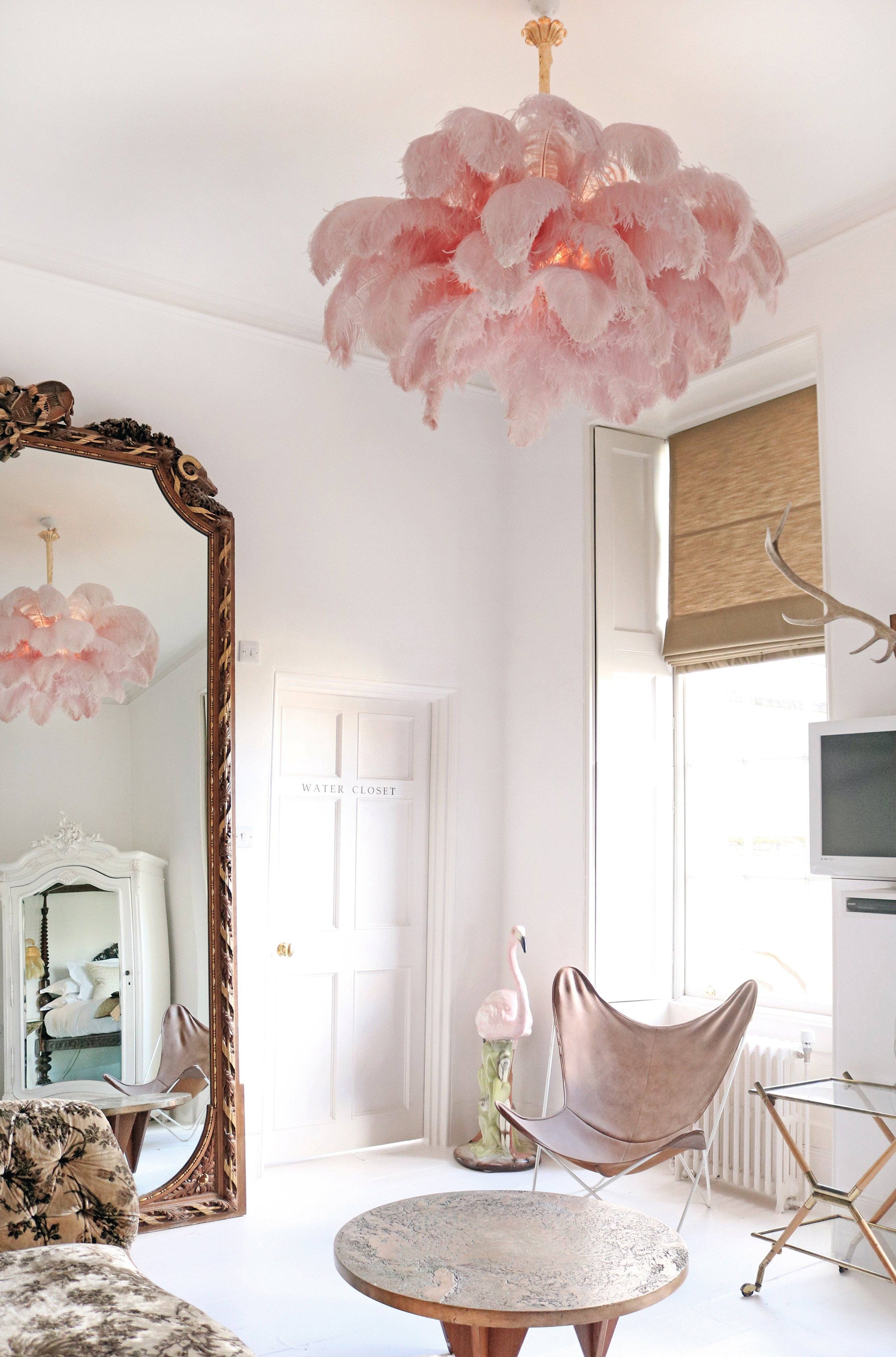 Auralira Chandelier Ostrich Feather Large Brass Stem