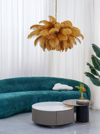 Auralira Chandelier Ostrich Feather Large Brass Stem