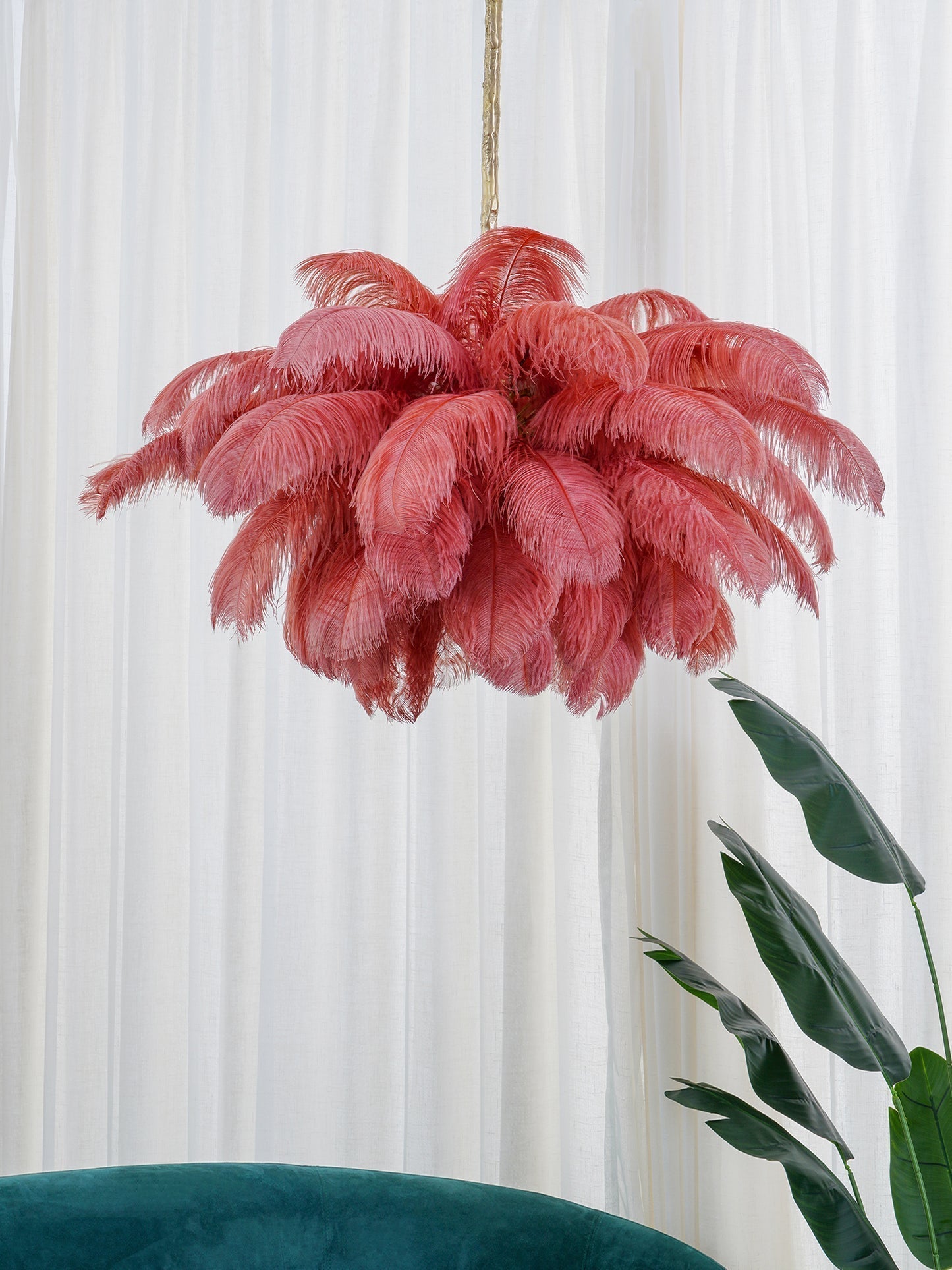 Auralira Chandelier Ostrich Feather Large Brass Stem