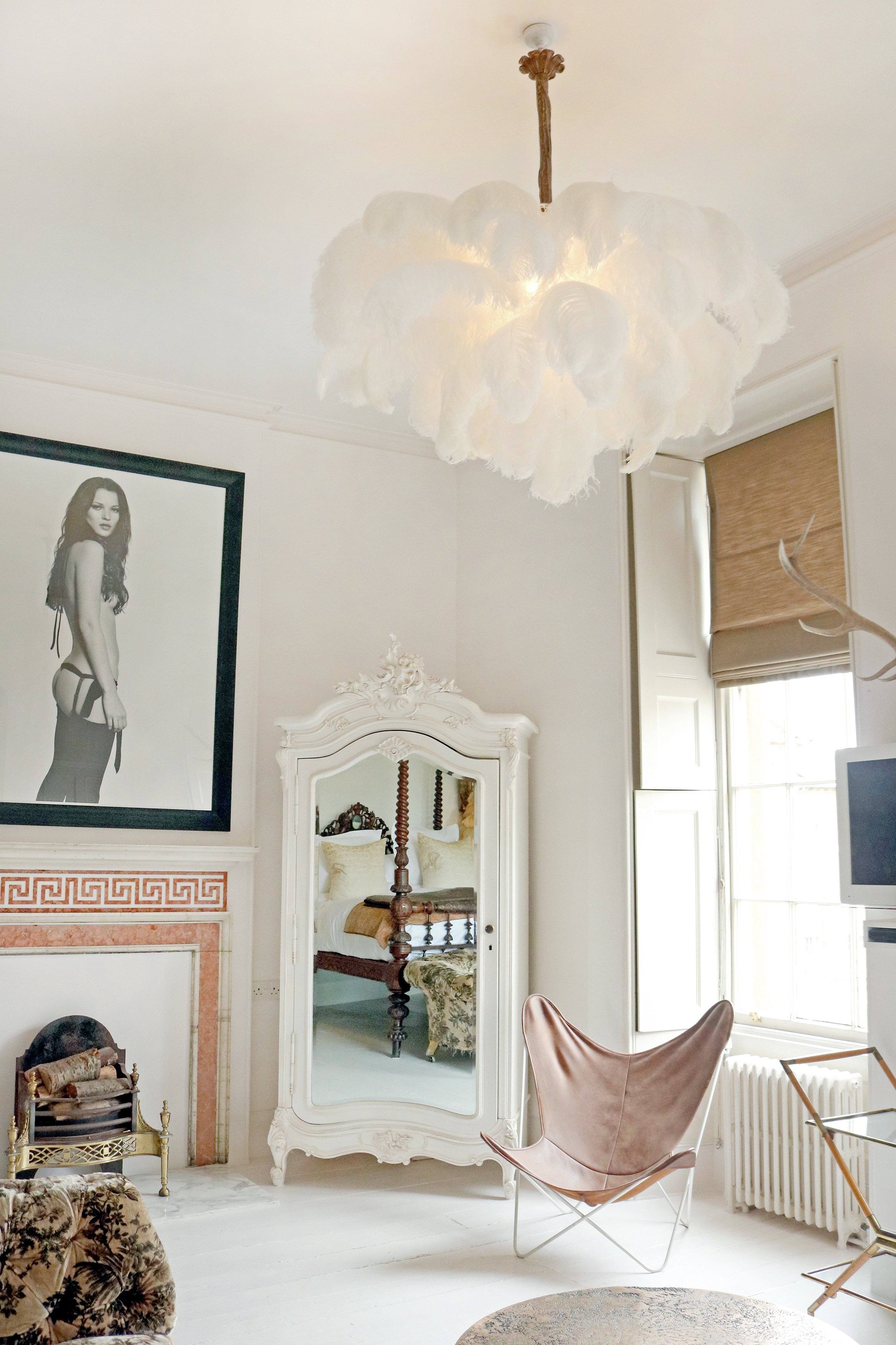 Auralira Chandelier Ostrich Feather Large Brass Stem